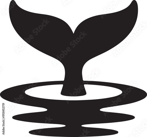 whale tail ocean water ripple silhouette icon vector illustration