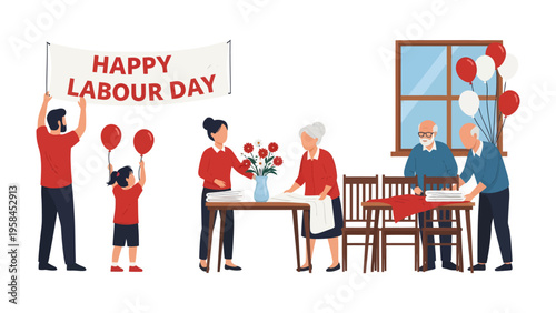 Labor Day Family Gathering: A heartwarming scene unfolds as a family prepares for a joyous Labor Day celebration, symbolizing the value of work, leisure, and family bonds.