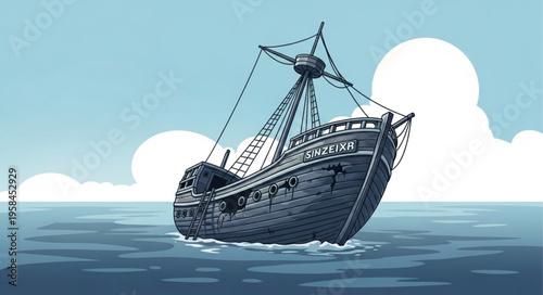 Pixel Art Galleon Sailing on Calm Seas Under a Bright Sky.