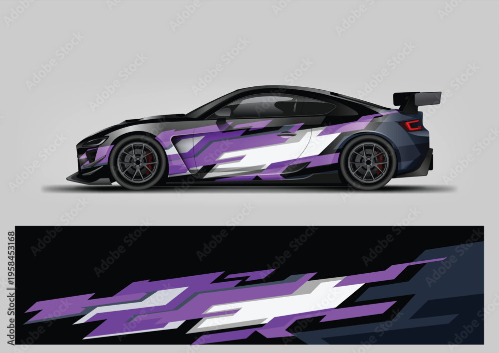 Fototapeta premium Vehicle Wrap Design Vector, Racing Livery, Abstract Stripe Graphics, Sport Background, Car Wrap Template