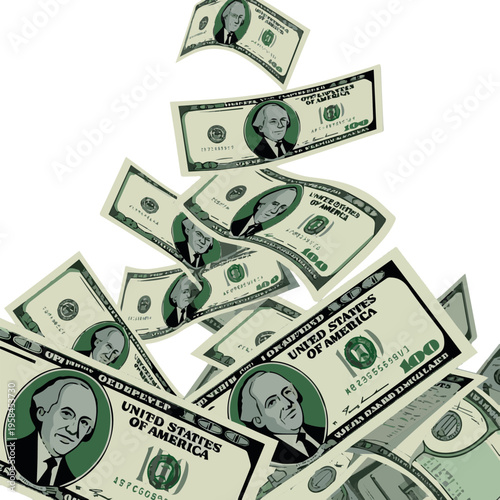 Falling dollar banknotes. Vector money confetti isolated