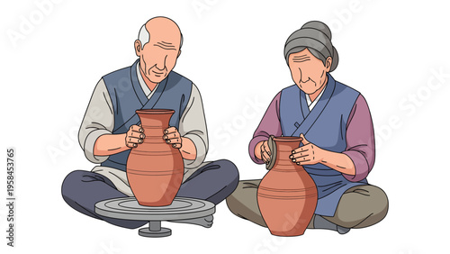 Crafting Legacy: A master artisan guides a vessel's form, reflecting years of skill and dedication in pottery. The scene, evokes a sense of tradition, passing down ancestral expertise.