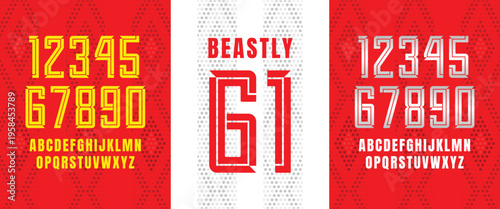Beastly 61: Bold retro jersey number design with inline stripe details. Features a tall, athletic style perfect for sports uniforms, team branding, and vintage-inspired athletic graphics.