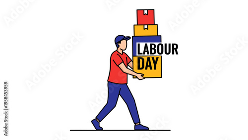 Labour Day Load: An illustration of a worker is celebrating Labour Day and carrying boxes with the Labour Day written on it.