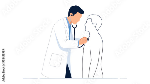 Doctor's Examination: A medical professional uses a stethoscope to listen to the chest of a patient during a medical examination, showcasing a moment of care and medical insight.
