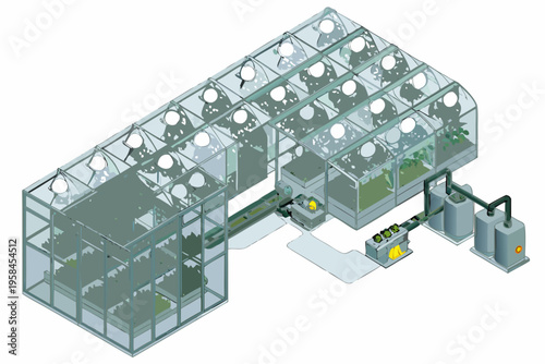Schematic illustration of a modern automated indoor vertical farming system