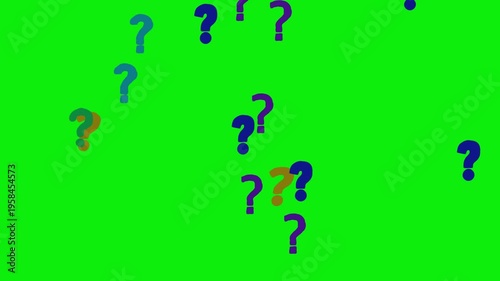 colorful question marks floating on green screen background animated abstract concept video
