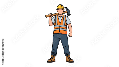 The Construction Worker: A hardworking construction worker stands strong, a hammer resting on their shoulder, embodying strength, skill, and dedication to their craft.