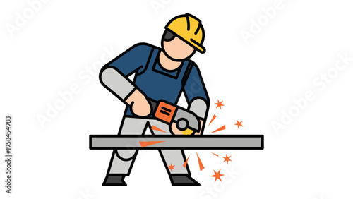 Metalwork Artisan at Work: An artisan, shielded with a hardhat, meticulously wields a grinding tool, sparks flying as he shapes a metallic beam. A testament to skilled craftsmanship and precision.
