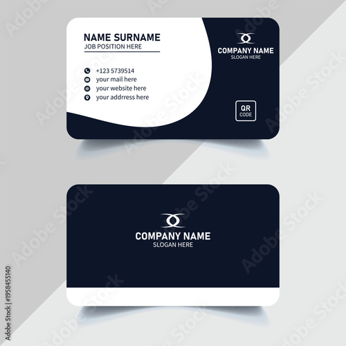 Business card template design. Corporate, Creative and Professional business card design. Clean business card whit printed on both sides. Vector illustration.