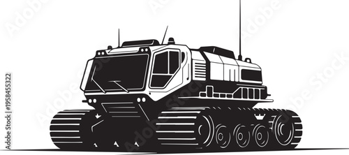 Vector illustration of a black and white military tank