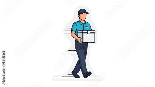 Speedy Courier Delivering Package: An illustration capturing a delivery person walking briskly, symbolizing swift service and reliable logistics.