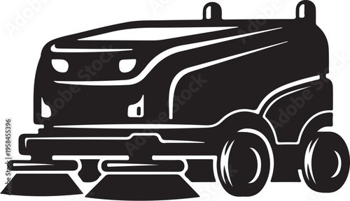 Vector illustration of a black street sweeper machine
