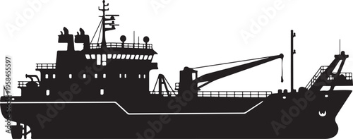 Black silhouette of a cargo ship vector