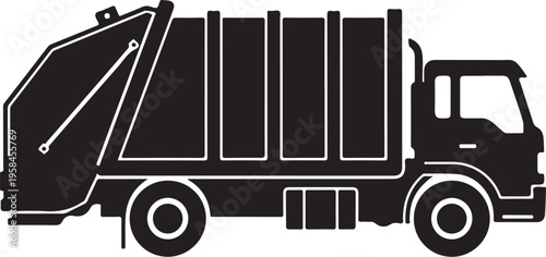 Vector garbage truck icon, black silhouette