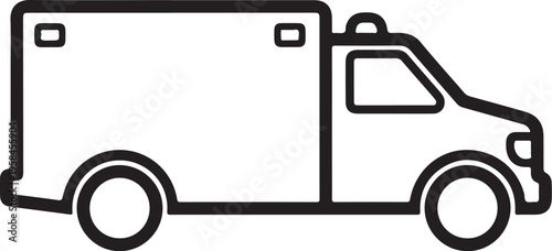 Delivery truck icon, vehicle outline, transportation symbol, black and white illustration