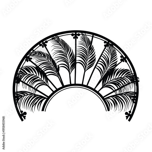 Black vector semicircle palm frond design element