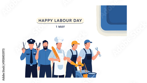 Labour Day Appreciation: A vibrant graphic conveys the spirit of Labour Day, showcasing a diverse array of professionals, celebrating their dedication and contributions.