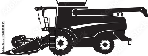 Black combine harvester, agricultural machinery, farming equipment, tractor icon