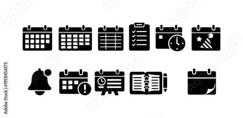 Collection of calendar and planning icons for scheduling and event management