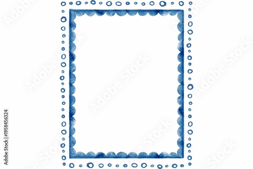 Blue decorative frame, ornate border, geometric pattern, empty picture frame
