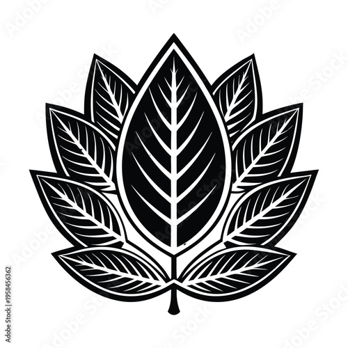 Vector leaf icon in black and white