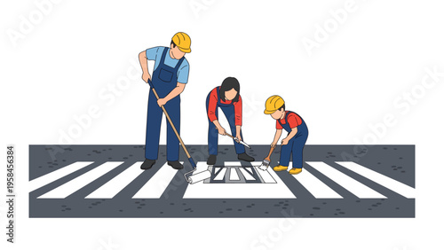 Airport Marking Workers: A dedicated crew of workers meticulously paints the intricate markings of an airport runway, demonstrating precision, and teamwork in action. 