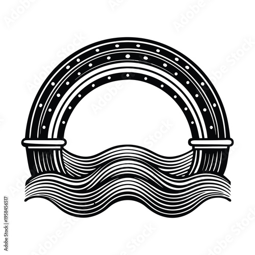 Black and white vector rainbow bridge illustration