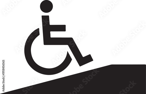 Accessible ramp, wheelchair symbol, disability sign, black icon