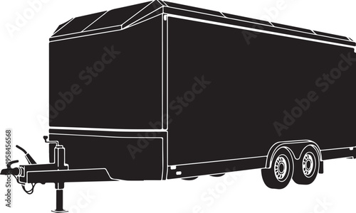 Black cargo trailer, enclosed trailer, utility trailer, vector illustration