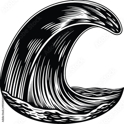 Vector black wave icon, ocean wave illustration