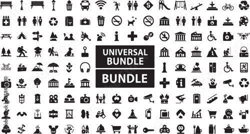 Universal icon bundle, 100+ black vector icons, symbols, and signs, commercial use