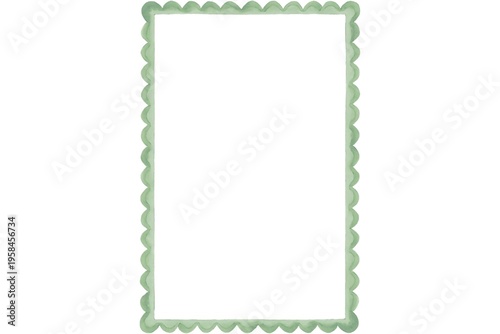 Green scalloped rectangle frame, decorative border, empty template, graphic design element