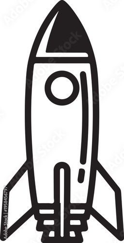 Black rocket ship icon, space shuttle symbol, vector illustration, minimalist design