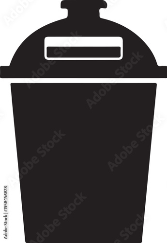 Black trash can icon, waste bin symbol, garbage container illustration, vector wastebasket