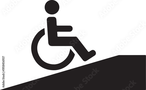 Accessible ramp, wheelchair symbol, black icon, accessibility sign