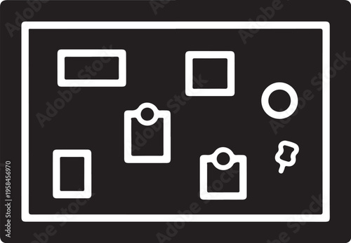White photo collage icons, clip art set, vector graphics, black background