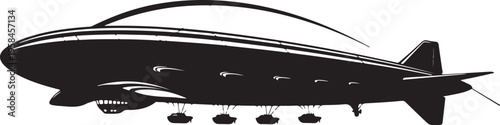 Black airship, zeppelin vector, silhouette aircraft, flying machine