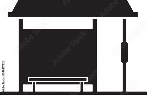 Black bus stop, vector icon, transportation symbol, urban sign