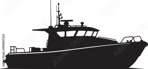Vector silhouette of a boat, black, isolated on white background