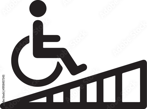 Accessible ramp, wheelchair accessibility symbol, disability sign, black icon