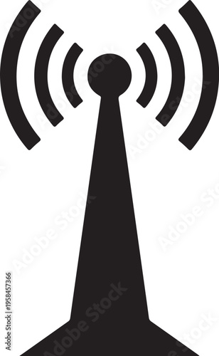 Vector radio tower icon with signal waves