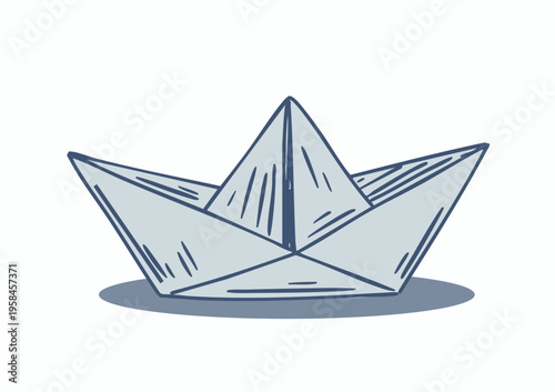 Origami hand drawn paper boat vector illustration on a white background.