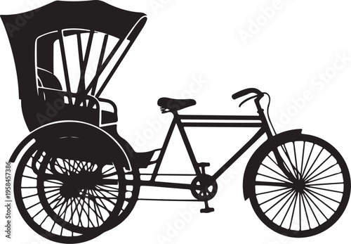 Vintage tricycle, rickshaw, bicycle, black silhouette, vector illustration