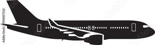 Vector airplane silhouette, black aircraft icon