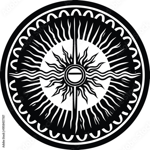 Black and white sun symbol vector illustration