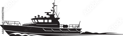 Black boat, yacht, vessel, silhouette, vector illustration, nautical icon, maritime symbol
