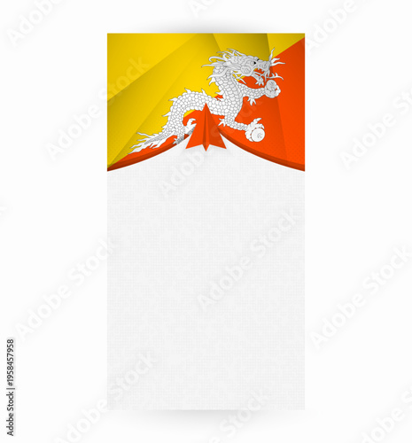 Travel to Bhutan, Stylish Travel Banner with Flag and Paper Airplane.