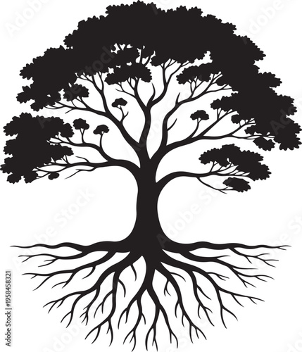 Silhouette of a tree isolated on transparent background
