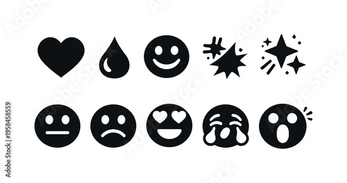 Collection of diverse emoji icons and symbols representing emotions and reactions